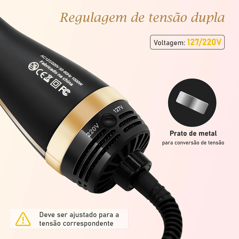 Escova Secadora, Escova Modeladora, 127V，Alisadora，127/220v Ajustável Rosapenteado para mulheres,pente de aquecimento 3 em 1